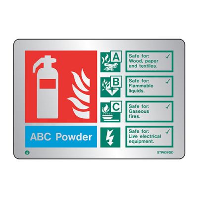 Brushed Stainless Steel Abc Powder Extinguisher Id Sign Radius Corners (STB6370ID)