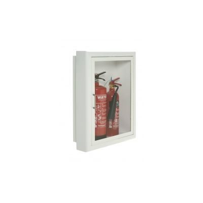 Firechief Arc Double Cabinet - White Steel Semi-recessed Clear Acrylic Glazed Door Fire Depot