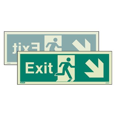 Sign Exit Down Left/Right Photolum Fire Depot
