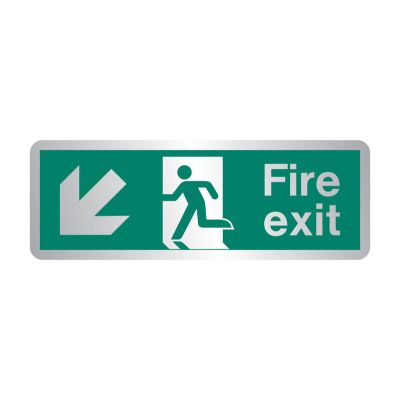 Sign Fire Exit Down Left Brushed Stainless Steel (STB433T)