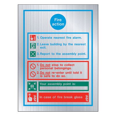 Sign General Fire Action, Brushed Aluminium Fire Depot