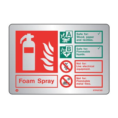 Brushed Stainless Steel Foam Spray Extinguisher Id Sign Radius Corners Fire Depot