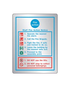 Sign Staff Fire Action Notice Brushed Stainless Steel (STB5479D)