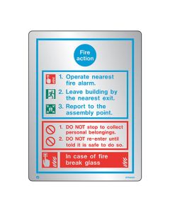 Sign General Fire Action Notice, Brushed Stainless Steel