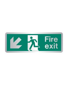 Sign Fire Exit Down Left Brushed Stainless Steel (STB433T)