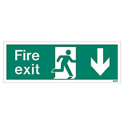 Sign FIRE EXIT DOWN White (W437T)